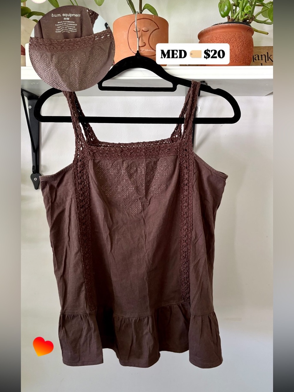 Brown Crochet-Trim Tank Top - Women's Casual Top